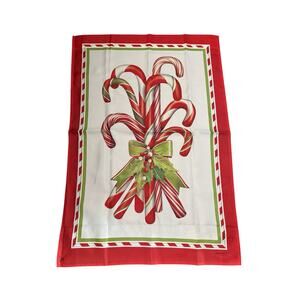 Vintage Christmas Candy Cane Yard Flag Holiday Holly‎ Red Green ~ 40x27 READ